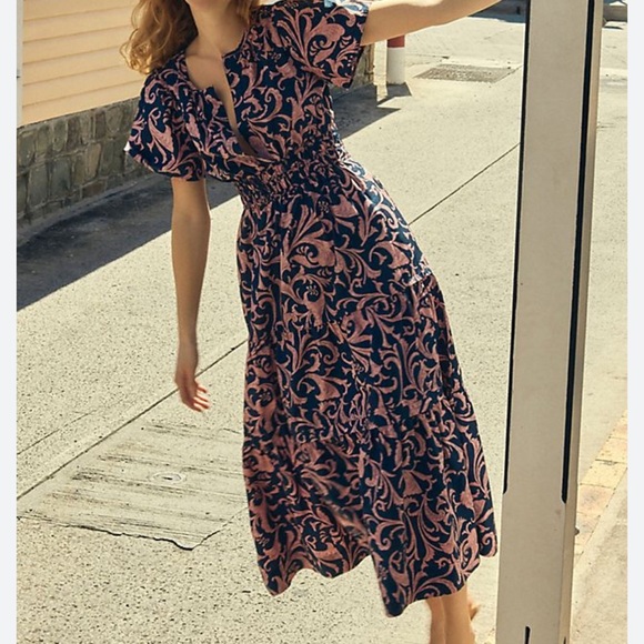 Anthropologie navy and pink somerset maxi dress size M - Picture 6 of 7
